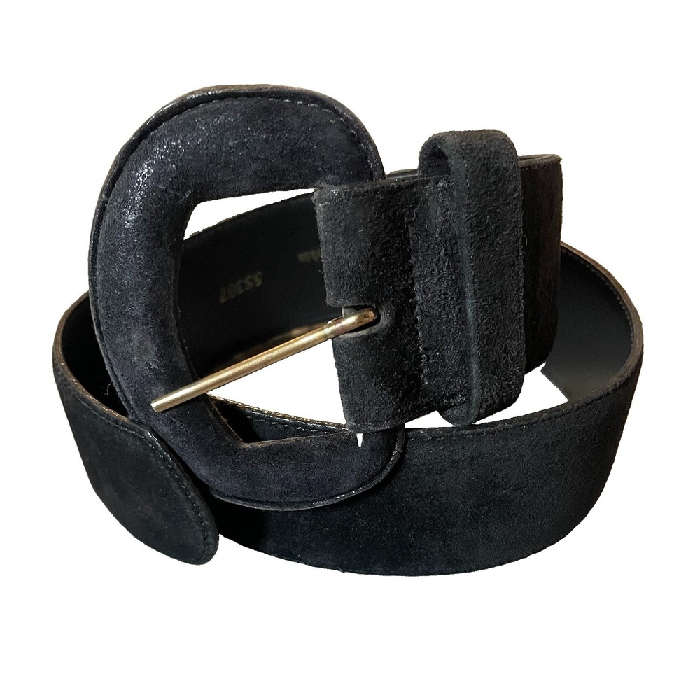 Vtg 80s Sueded Pigskin Leather Belt Sz M Black Rounded Buckle USA Made